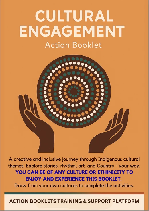 Cultural Engagement Action Booklet cover with a dot-art circle held by two hands